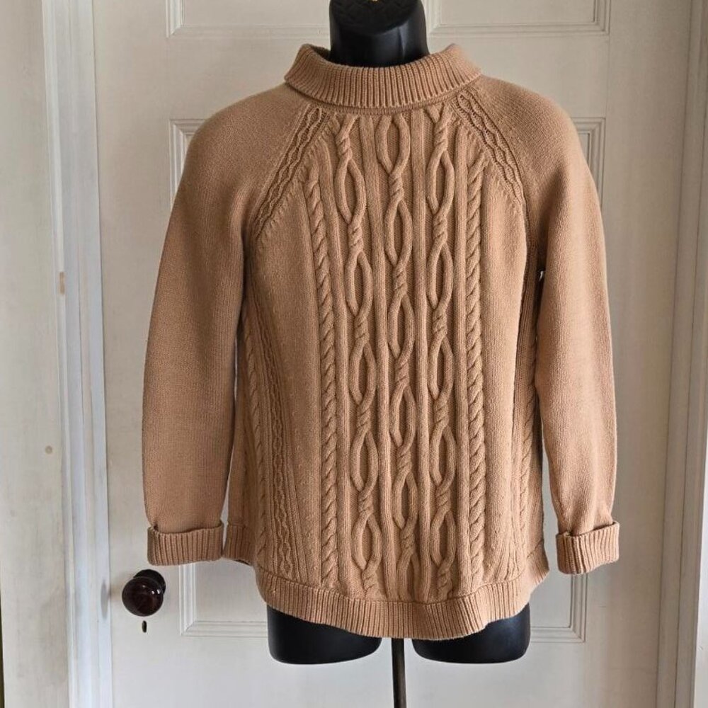 TALBOTS DARK TAN CABLE KNIT SWEATER PETITE SIZE L